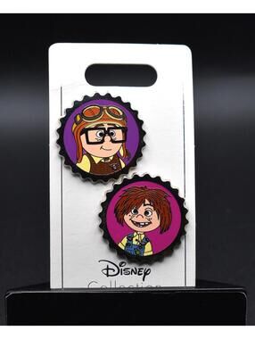 Disney UP Carl and Ellie Kids Bottle Cap Set 2 Pin (C3)